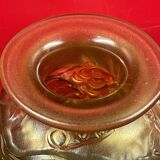 Very beautiful grapevine and vine leaves glass vase, curiously unsigned 22 cm