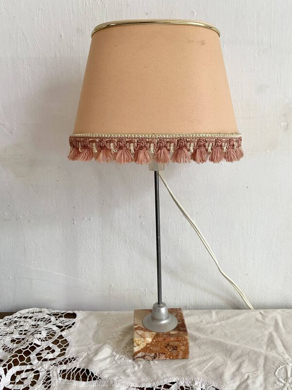 Lampe rétro abat jour franges socle en marbre