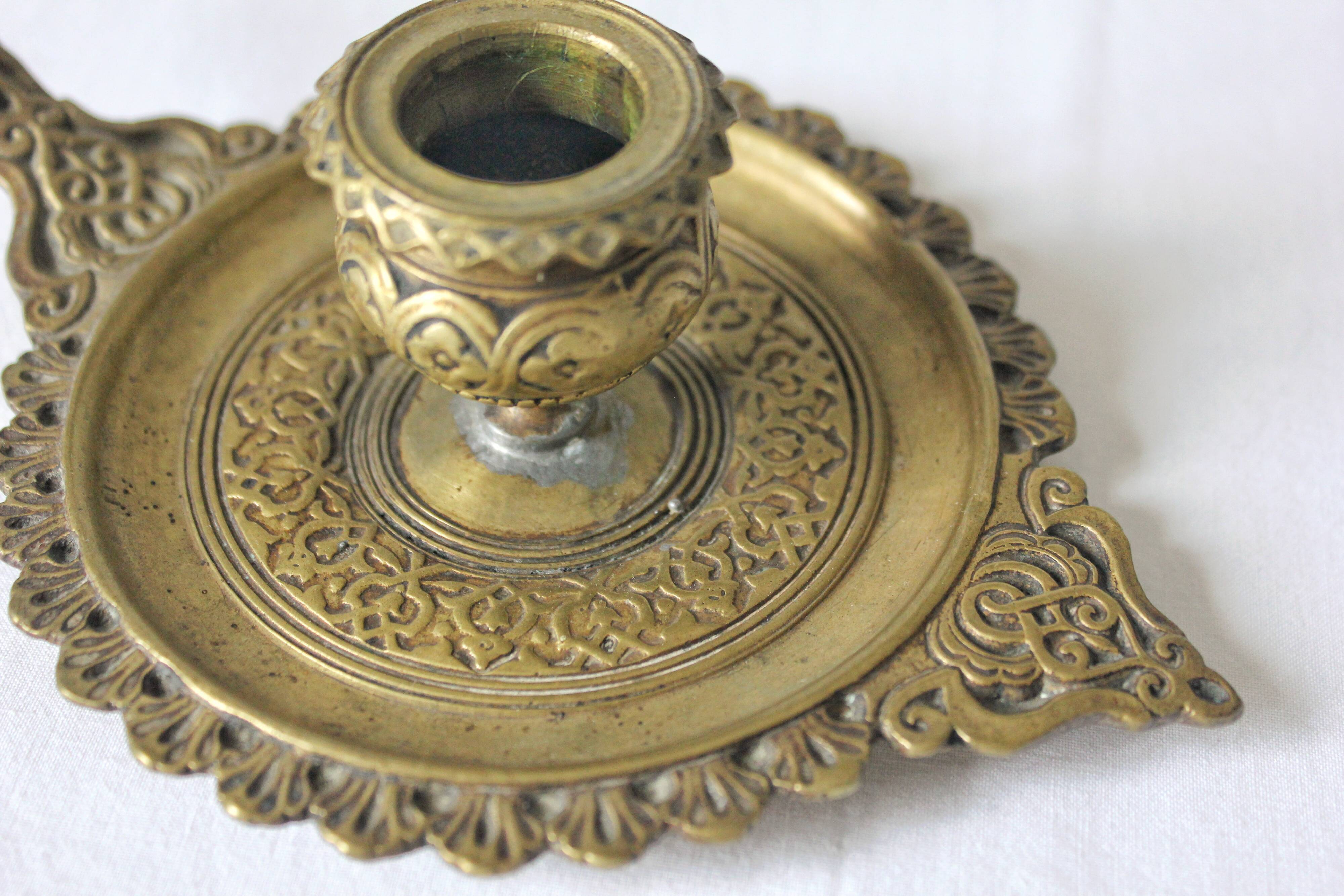 Bougeoir à main oriental en laiton vintage