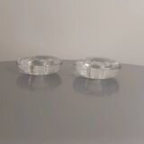 Antique French round candlesticks in glass or crystal with small bubbles