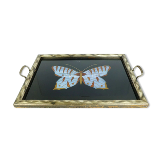 Glass metal wood art deco tray 1910s