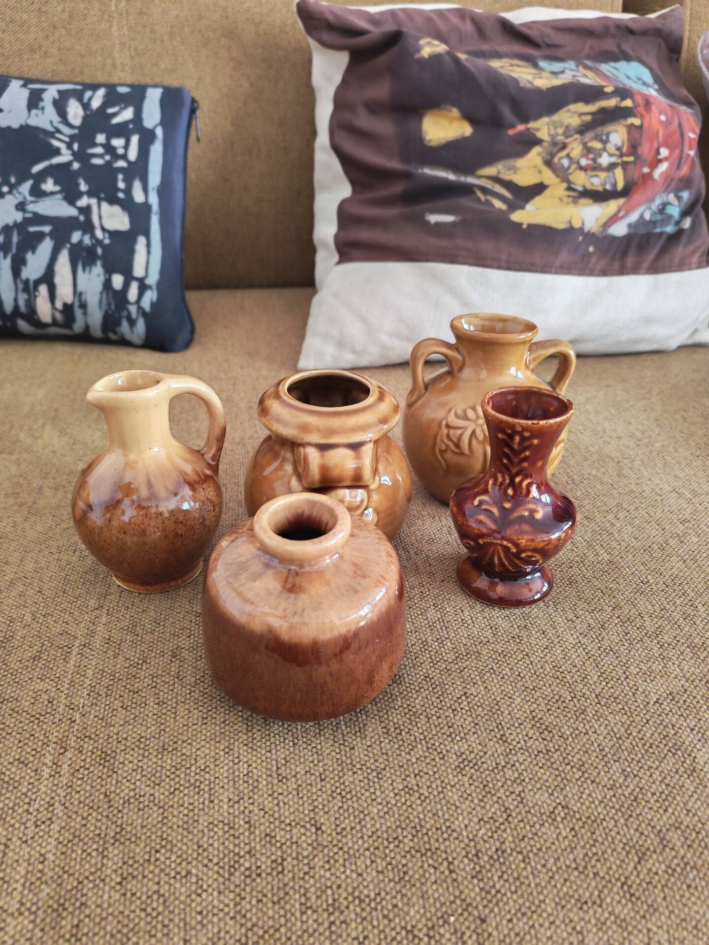 Lot de 5 mini vases pichets rétro en céramique émaillée 
