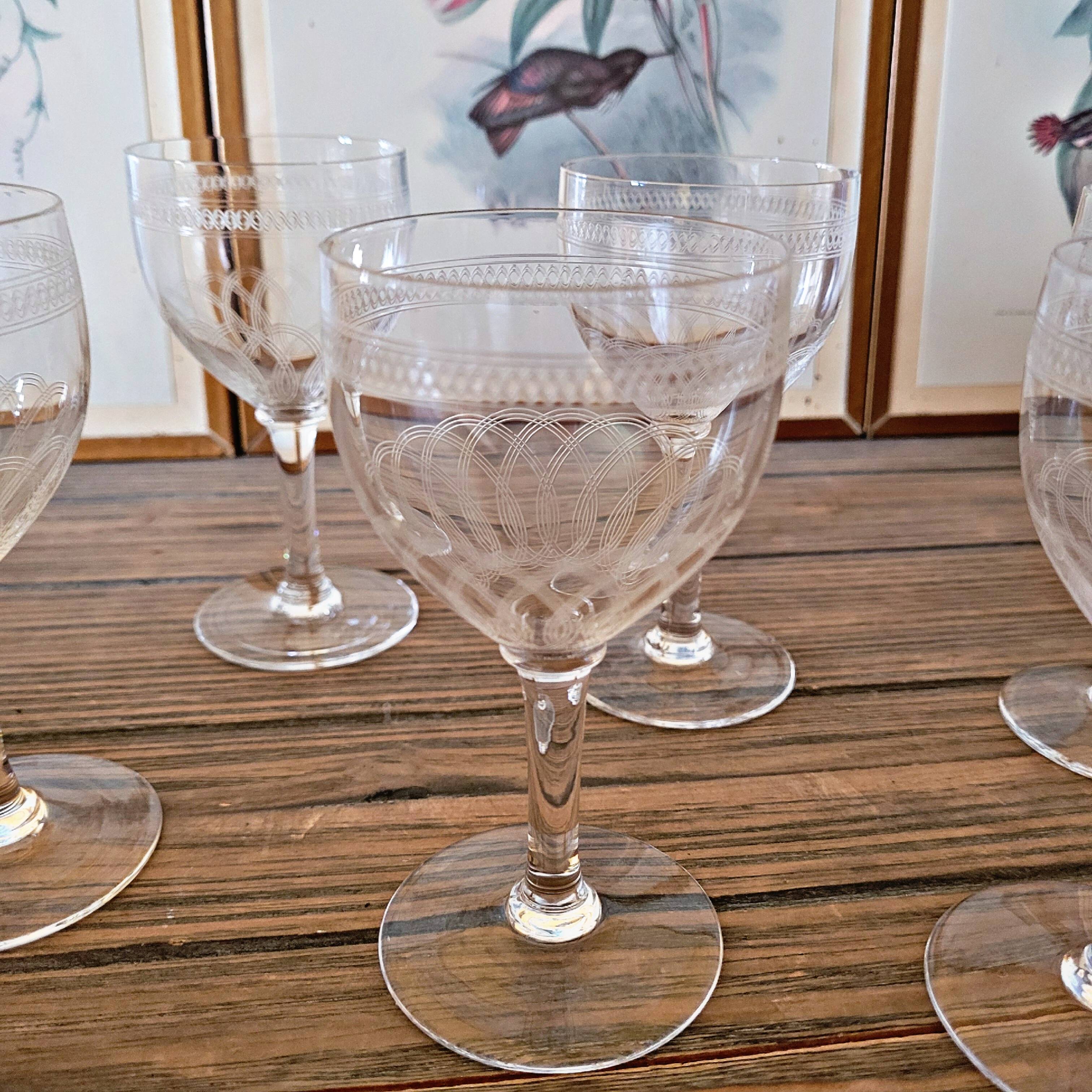 Antique red wine glasses in guilloche crystal, late 19th early 20th century (set of 6)