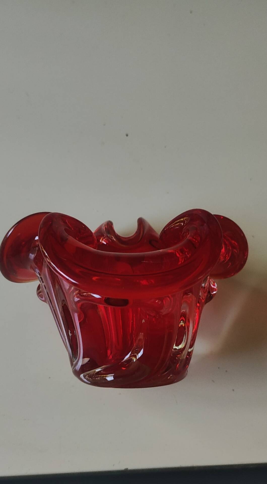 Murano Ashtray/Tray. Organic floral shape. Ruby red, 14cm.