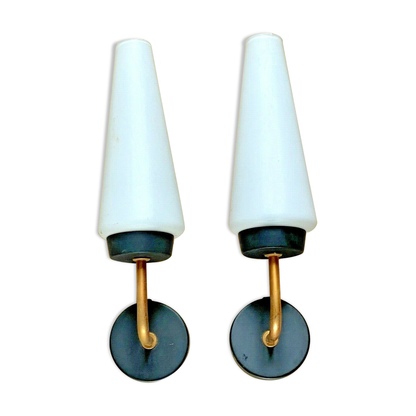 Pair of Matte Black Wall lamps & gold metal 50s