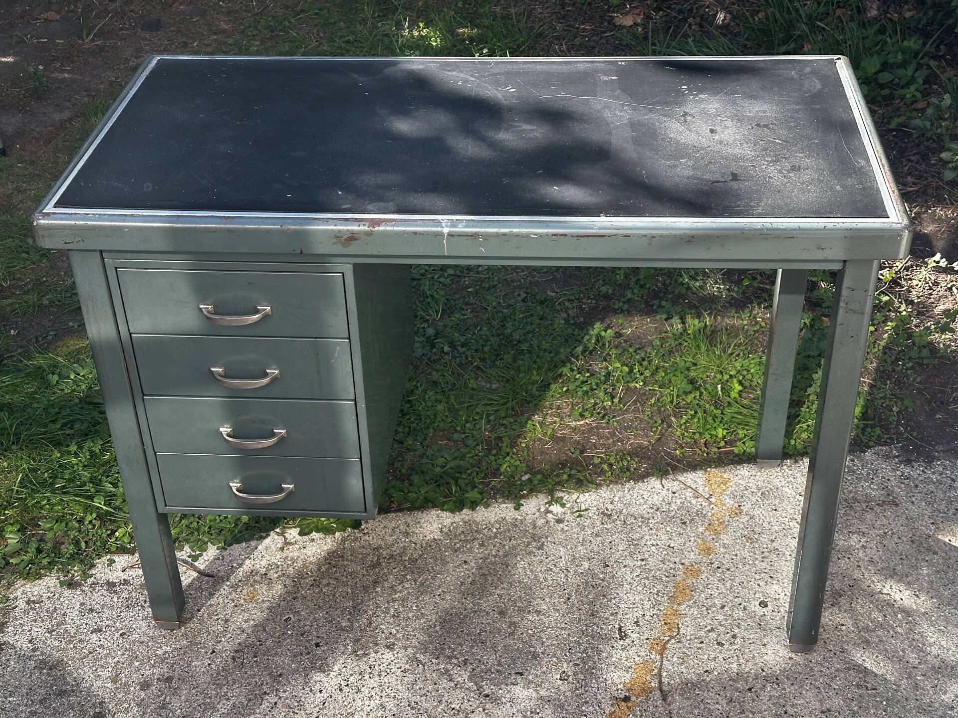 Vintage green metal industrial desk – 1950s