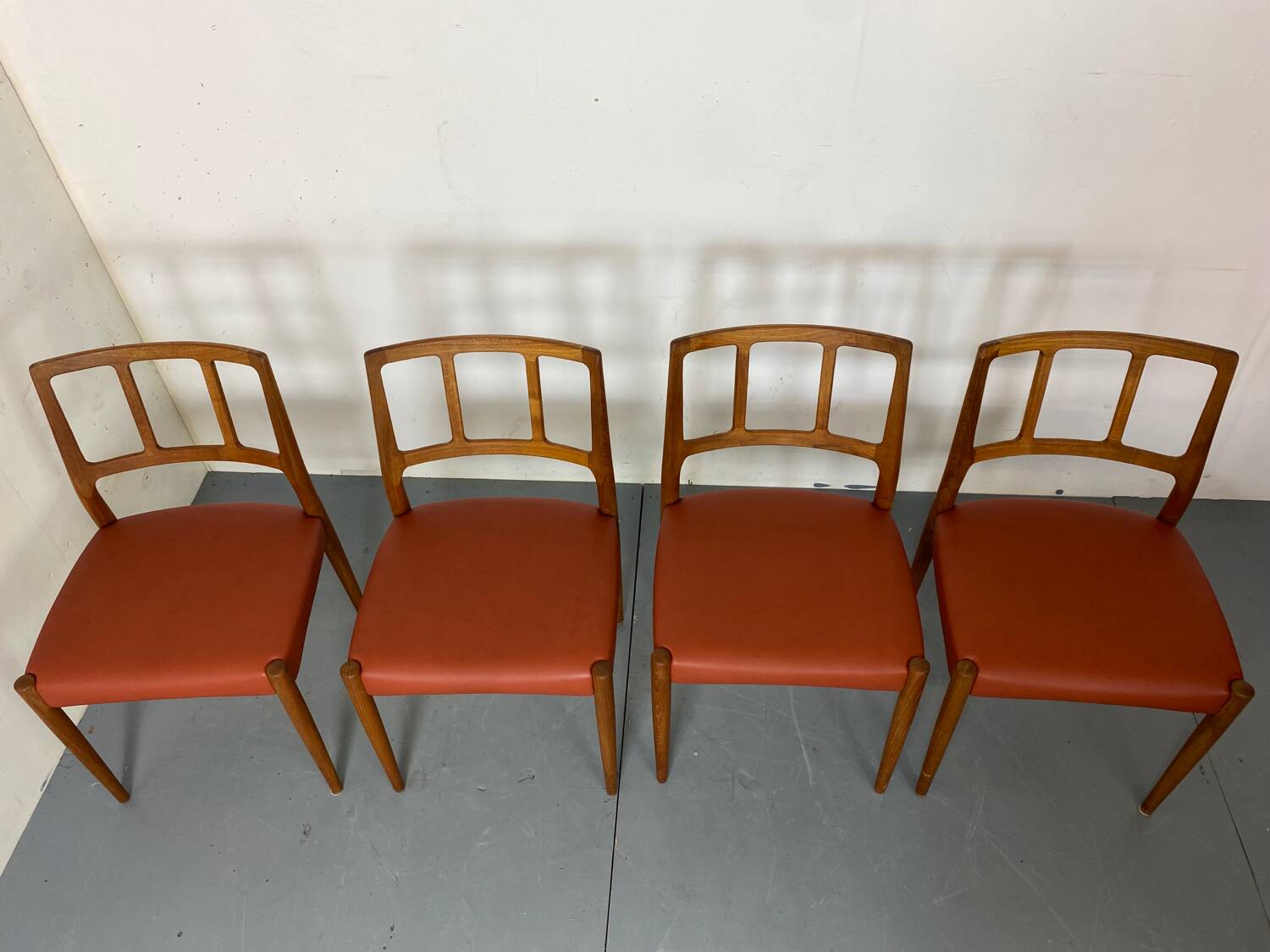 Mid-Century Danish Teak and Leather Dining Chairs by Johannes Andersen for Uldum Møbelfabrik, 1950s, Set of 4