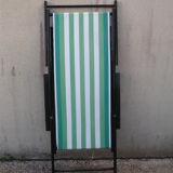 Wooden transat green and white striped canvas