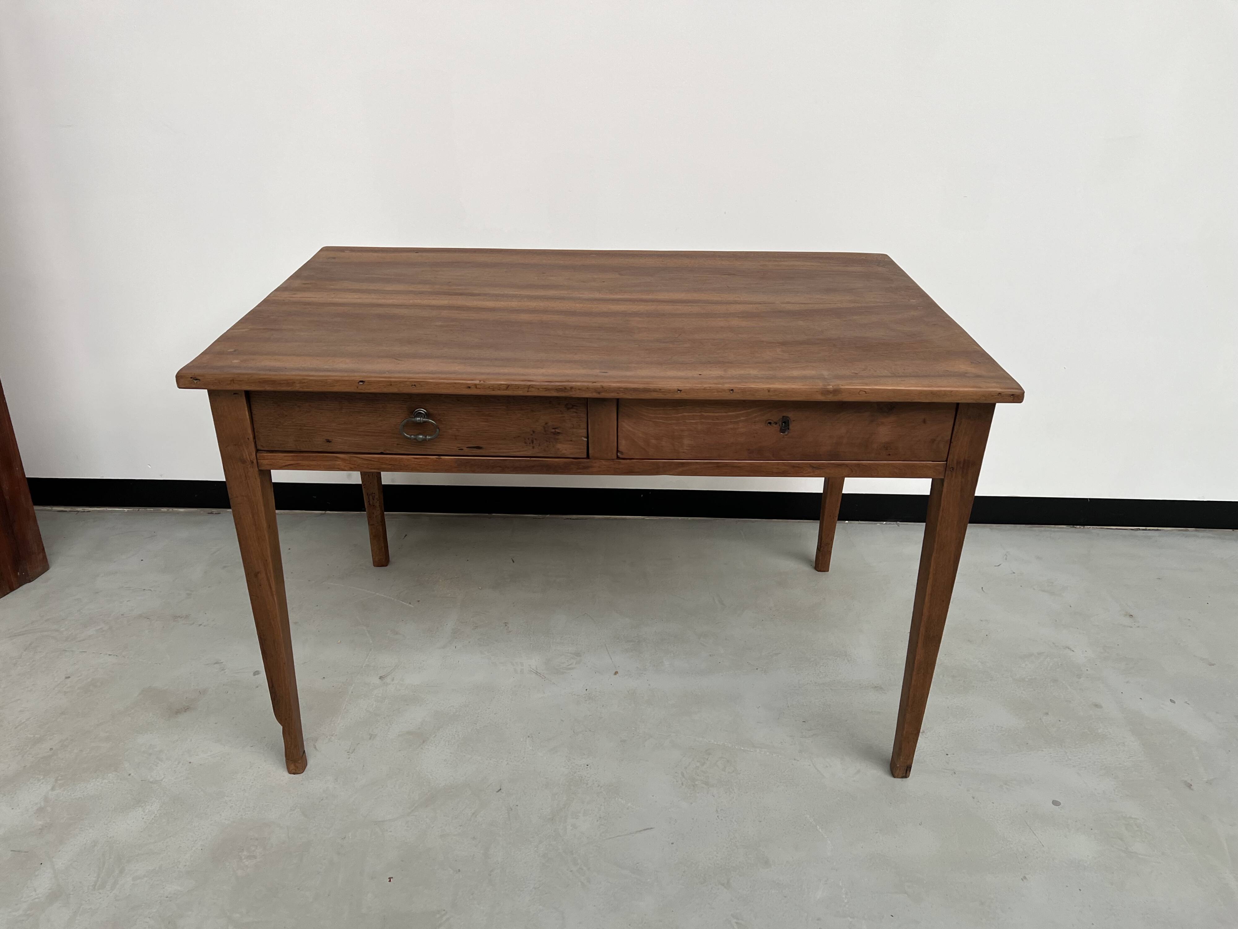 1900 solid walnut desk with two drawers