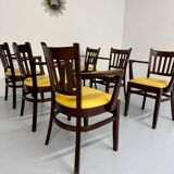 Lot de 6 chaises bistrot fauteuils en bois et simili jaune vintage année 80