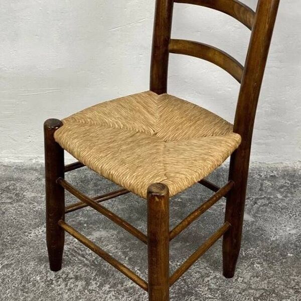 Chaise Vintage en bois massif et paille
