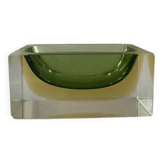 Cendrier Sommerso vintage vert et jaune en verre de Murano de Flavio Poli pour Seguso Italie 1960