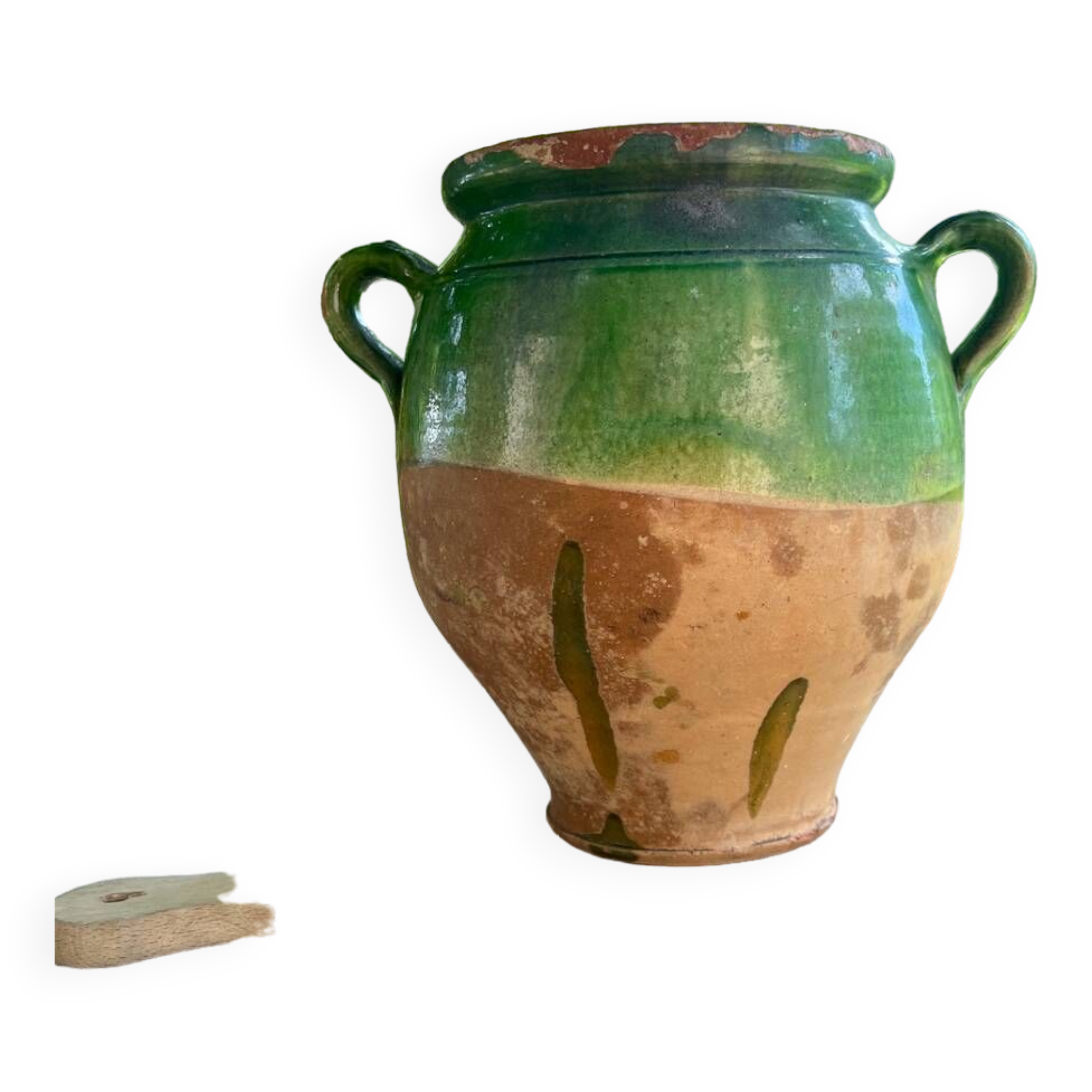 Glazed green confit pot