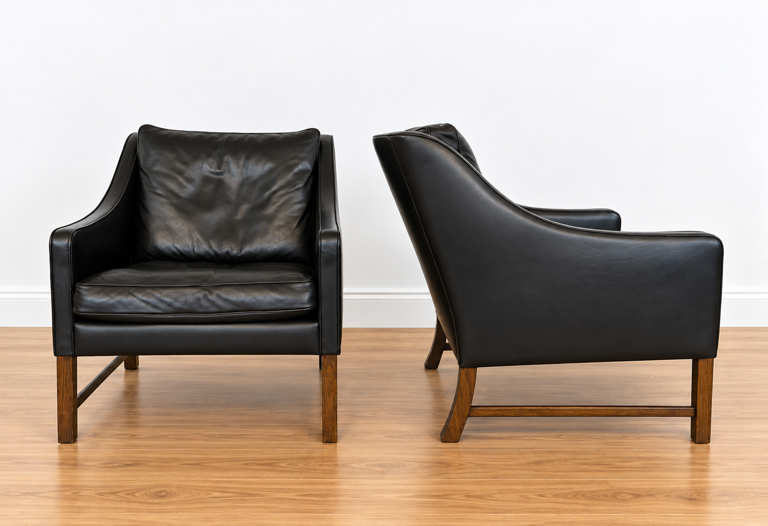 Fredrik Kayser mid-century leather & rosewood lounge chairs – brown leather