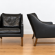 Fredrik Kayser mid-century leather & rosewood lounge chairs – brown leather