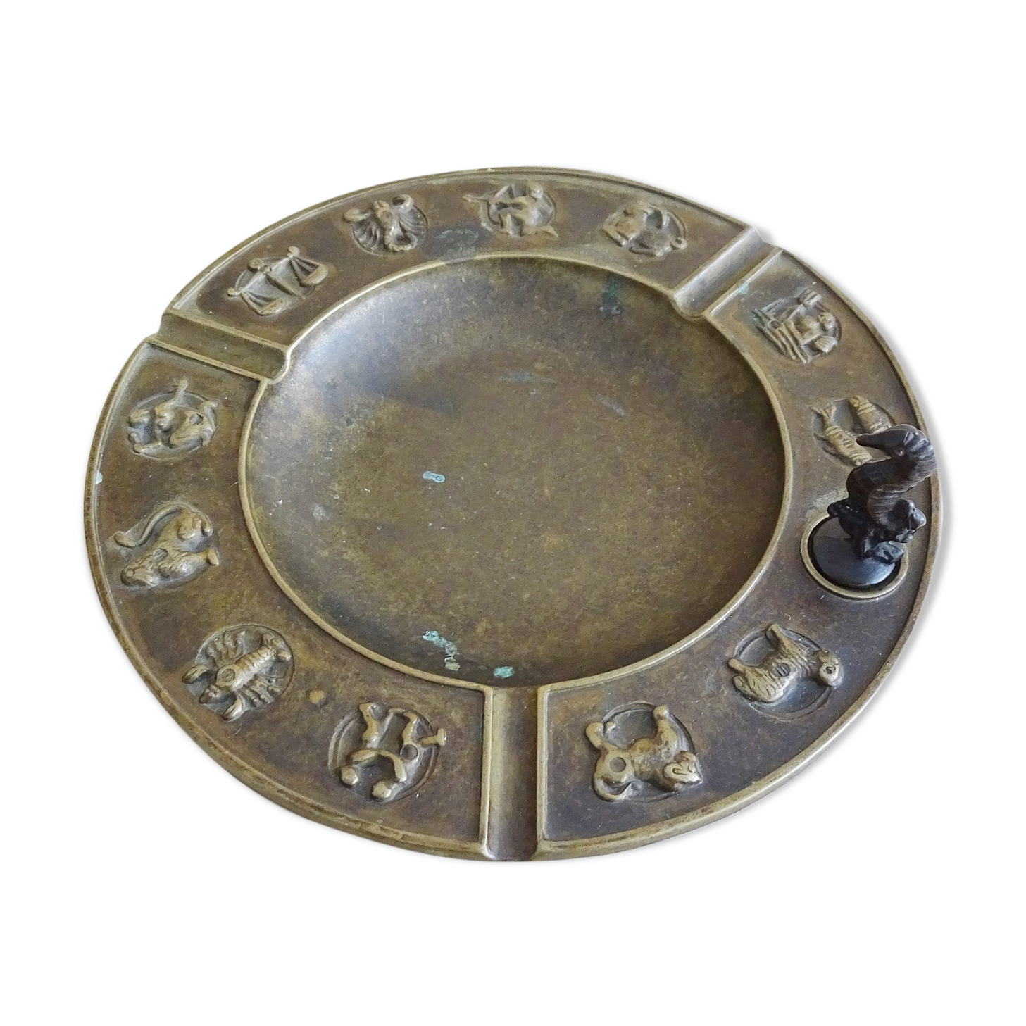 Luxa brass ashtray with zodiac relief and embers killer