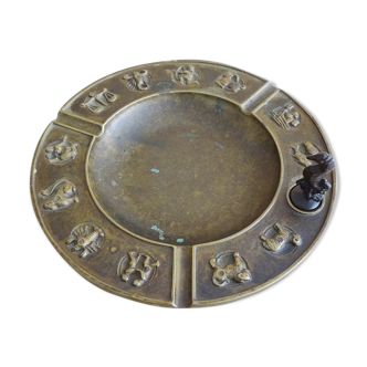 Luxa brass ashtray with zodiac relief and embers killer