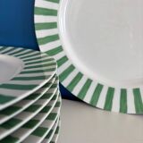Set of 8 large Guy Degrenne flat plates, vintage green pareo model