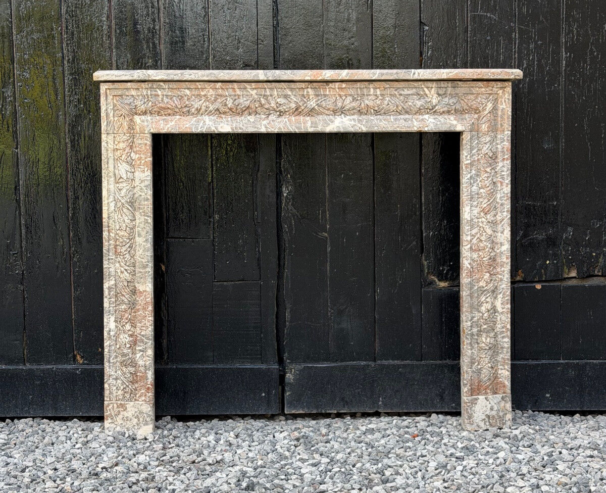 Louis XVI style fireplace in grey Ardennes marble, circa 1900.
