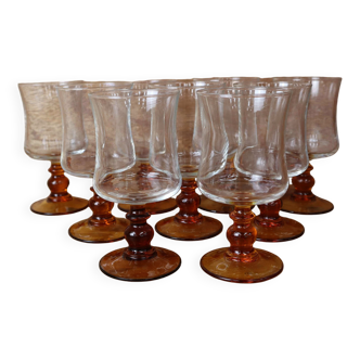 9 Luminarc "Antique" amber-stemmed red wine glasses