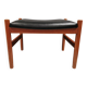 Danish Teak Footstool, Black Skai Leather, 1960s Spøttrup Design