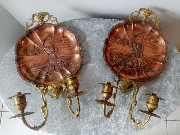 Paire d'appliques Napoleon 3 en cuivre et laiton
