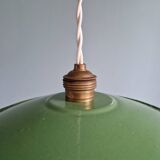 Industrial pendant light in green enamelled sheet metal, 1930s-40s