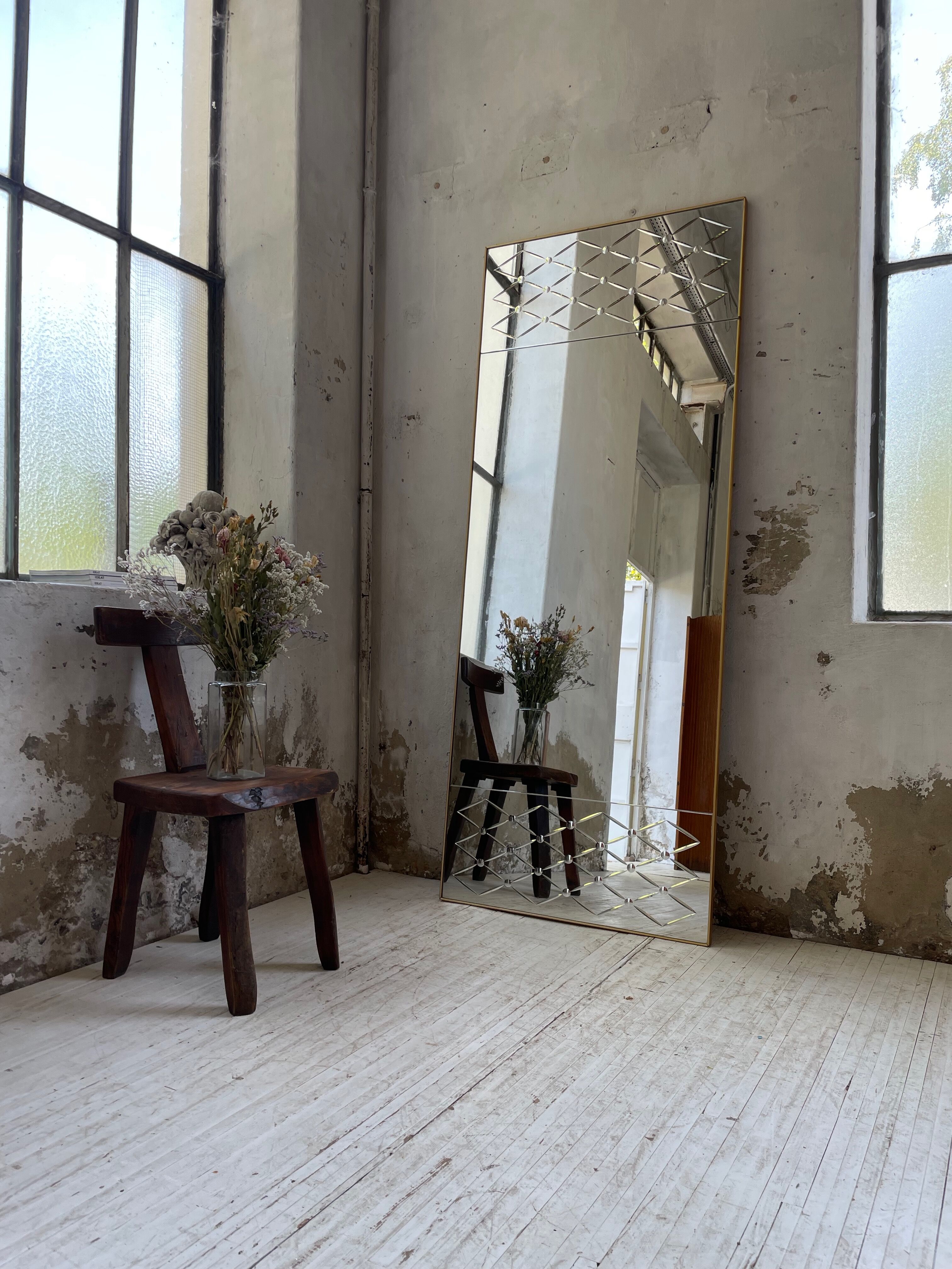 Italian engraved bistro mirror 60s XL