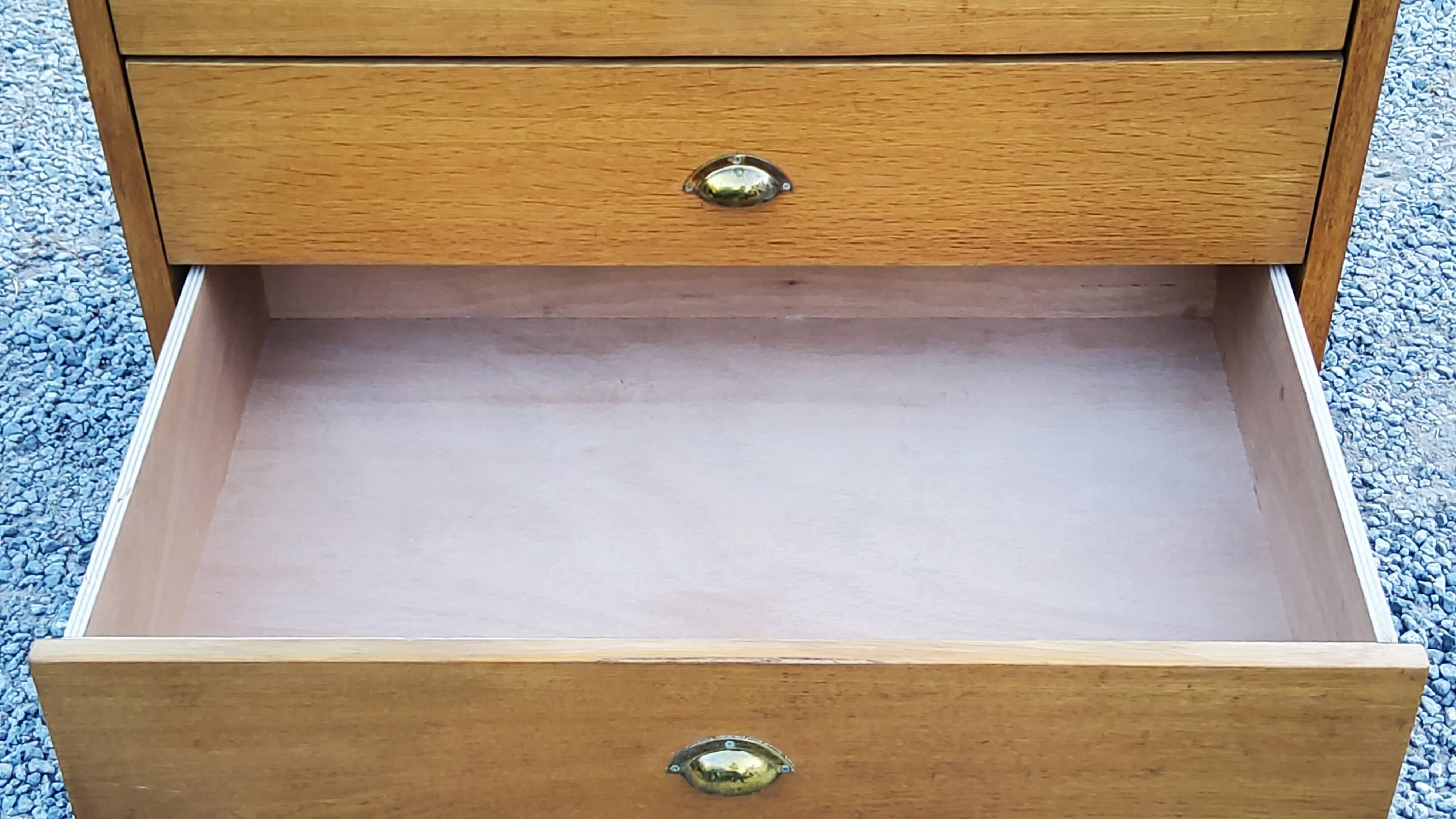 Vintage store chest of drawers in blond oak metal tube legs 4 drawers