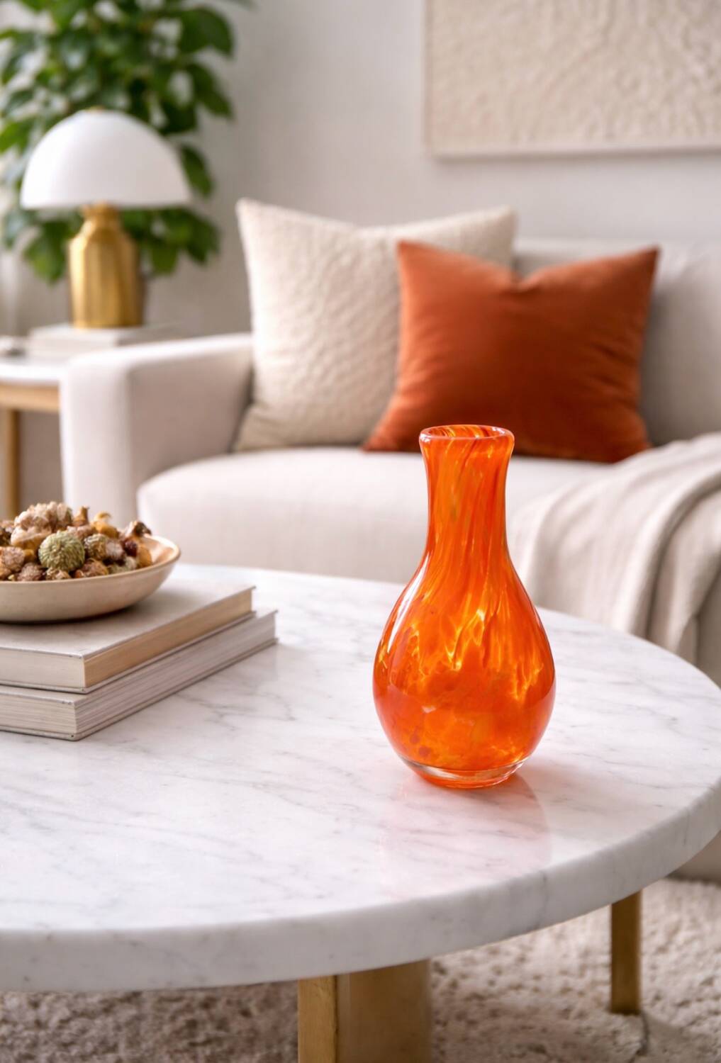 Pair of vintage blown glass vases in orange – Murano style – years