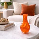 Pair of vintage blown glass vases in orange – Murano style – years