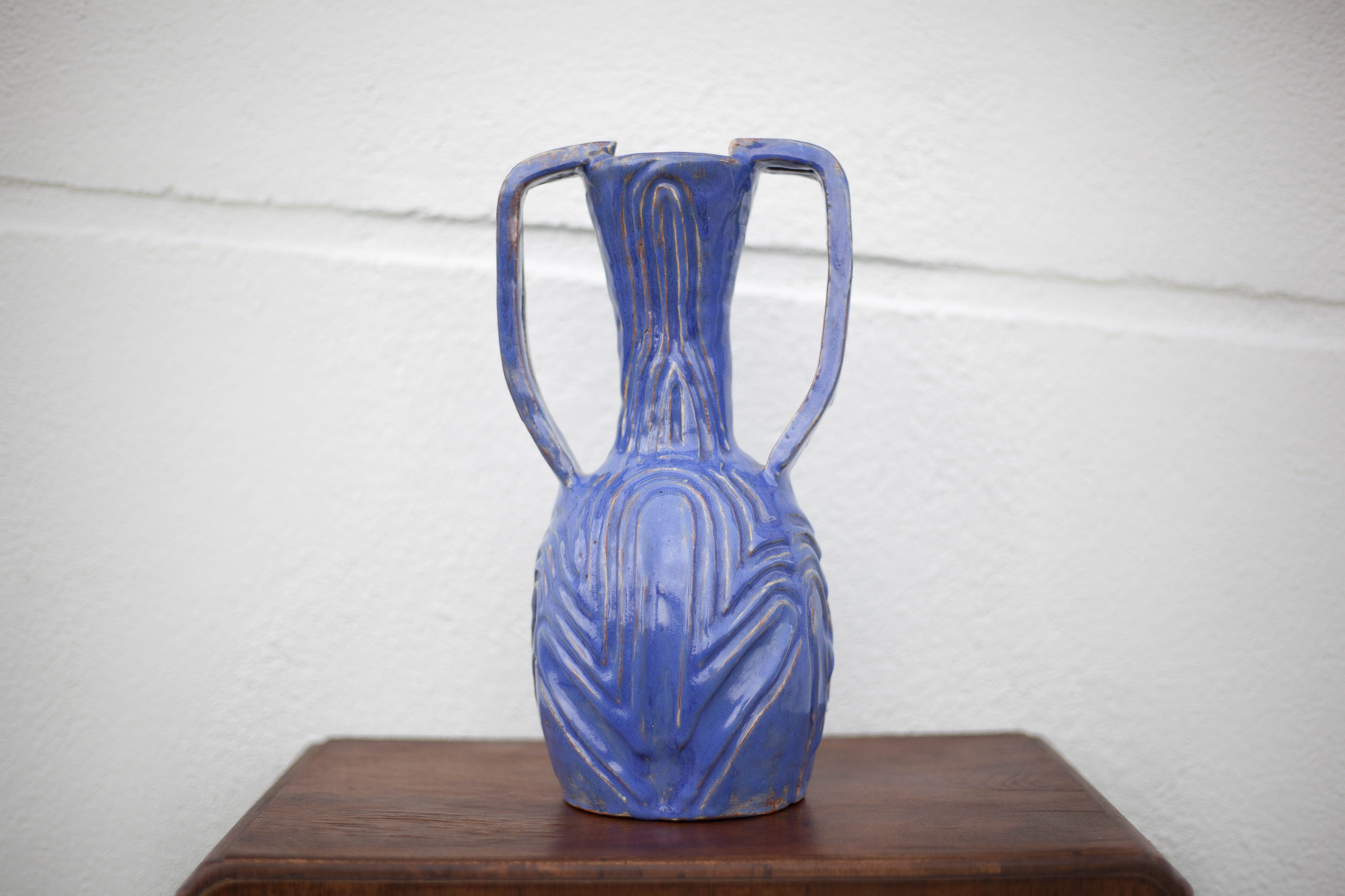 Vase in brutalist blue glazed terracotta 70