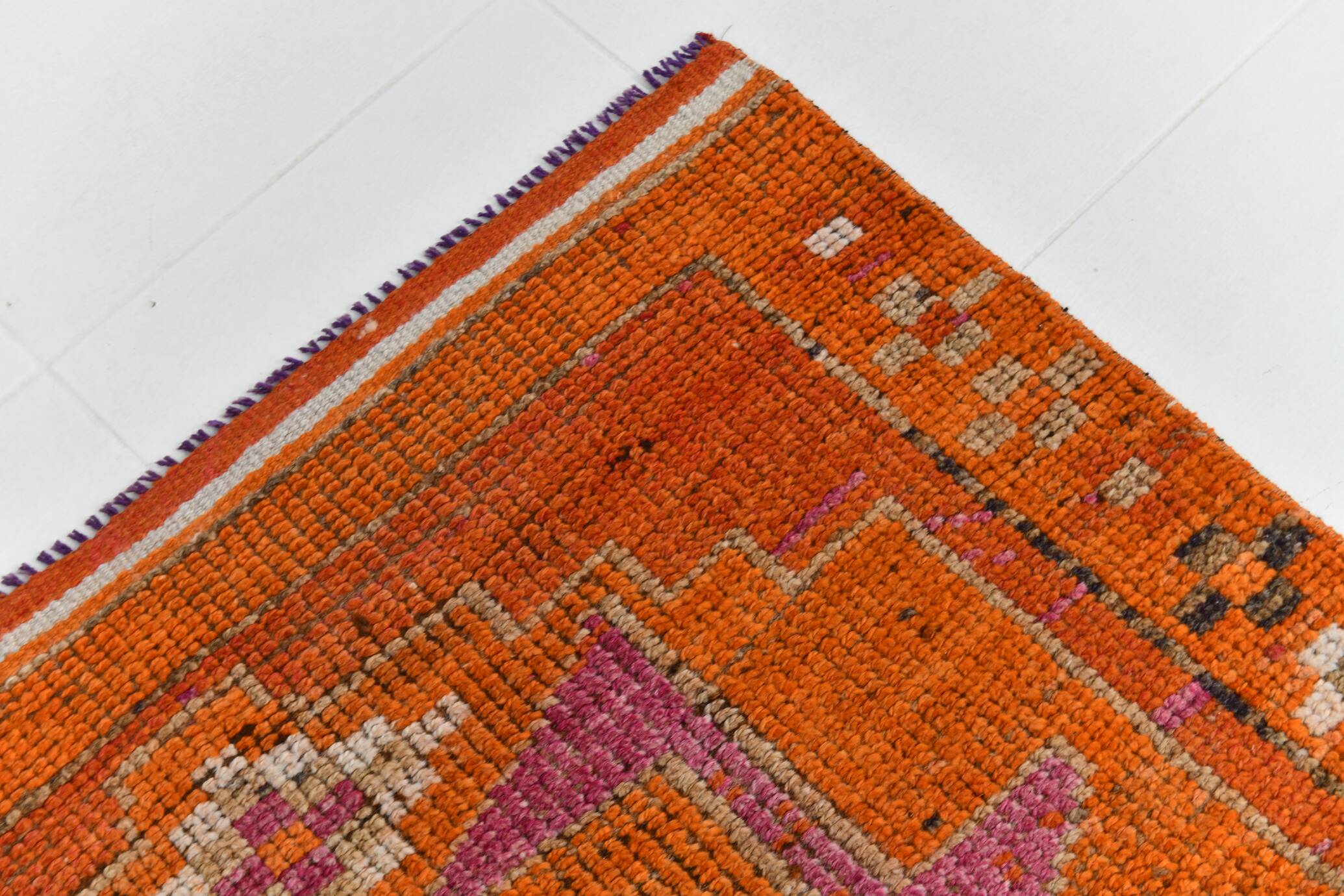 Orange & Pink Oushak Runner Rug, 103x325Cm