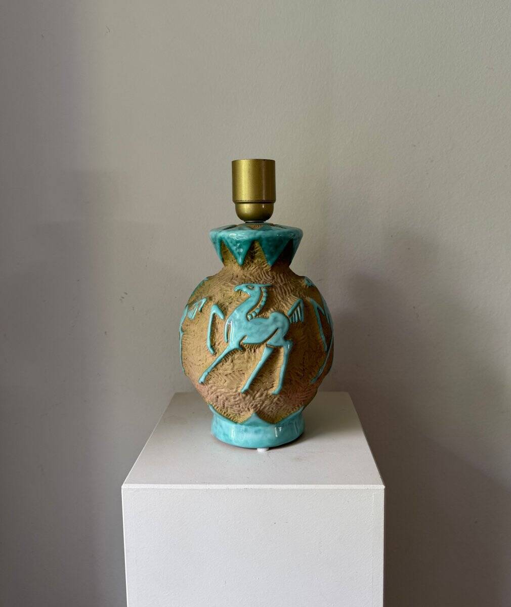 Italian ceramic table lamp with horse relief, 1950s