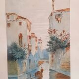 Paire d'anciennes aquarelles. Venise. Signées, datées 1912.