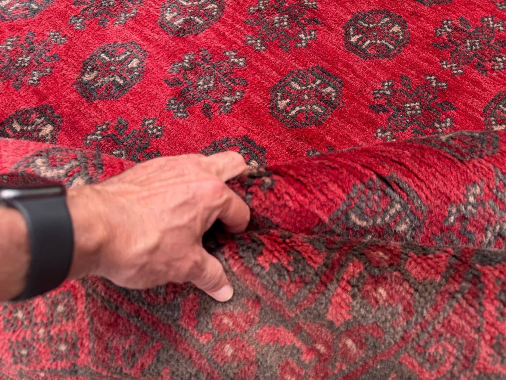 Vintage Afghan Turkoman village rug 195x280 cm, red, black tribal large