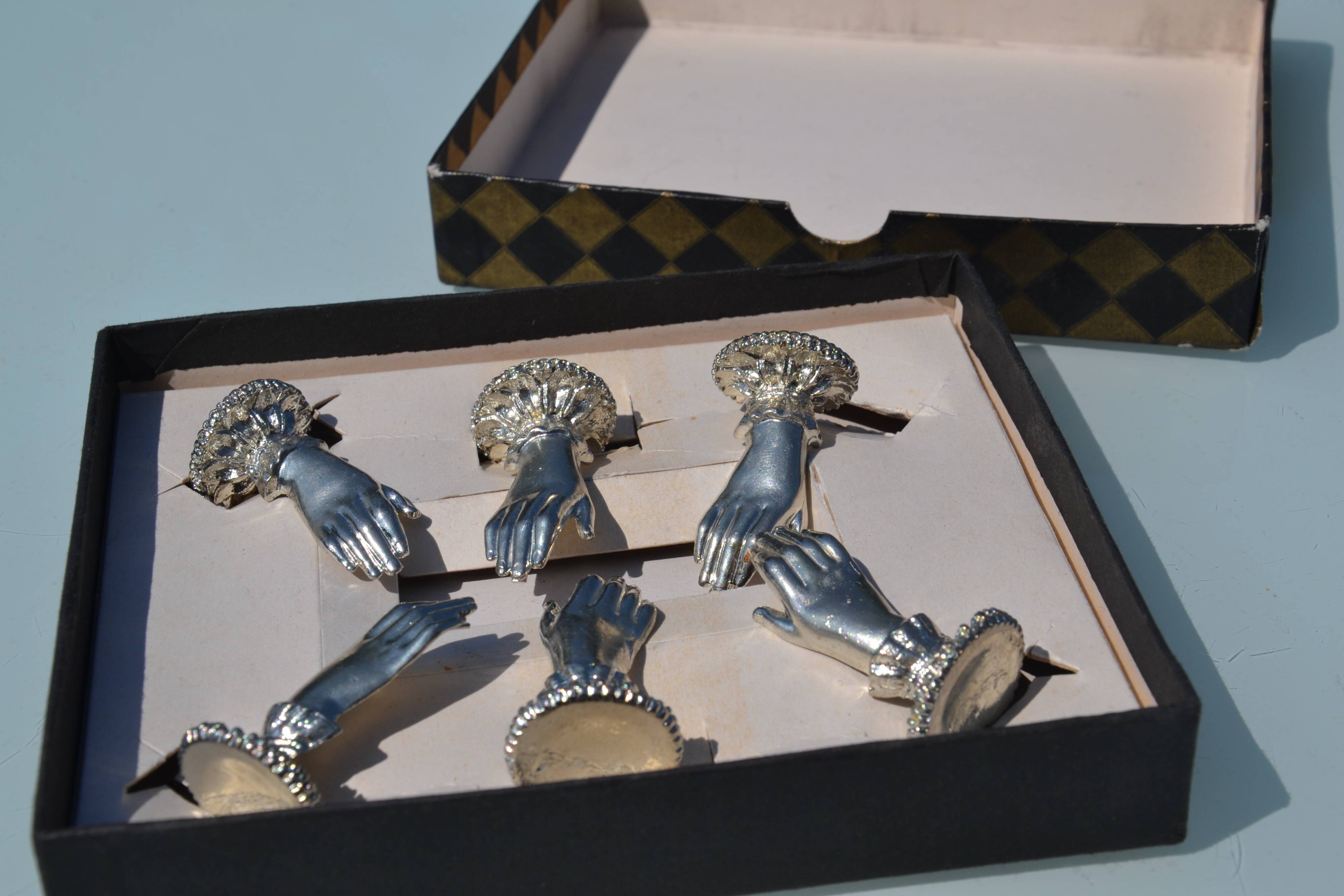 6 silver-plated menu holders A British production