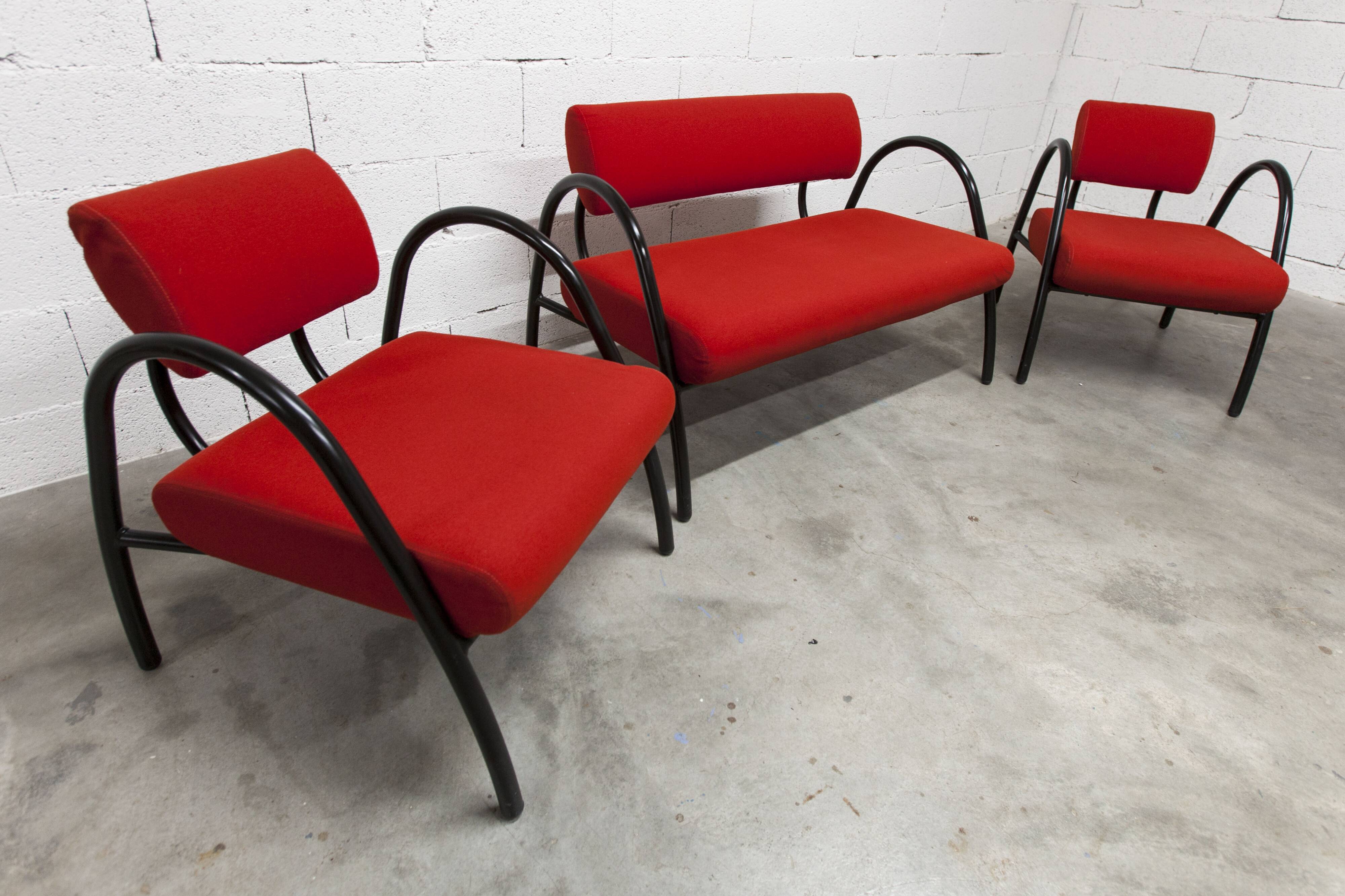 Sofa set with 2 designer armchairs 2001 red