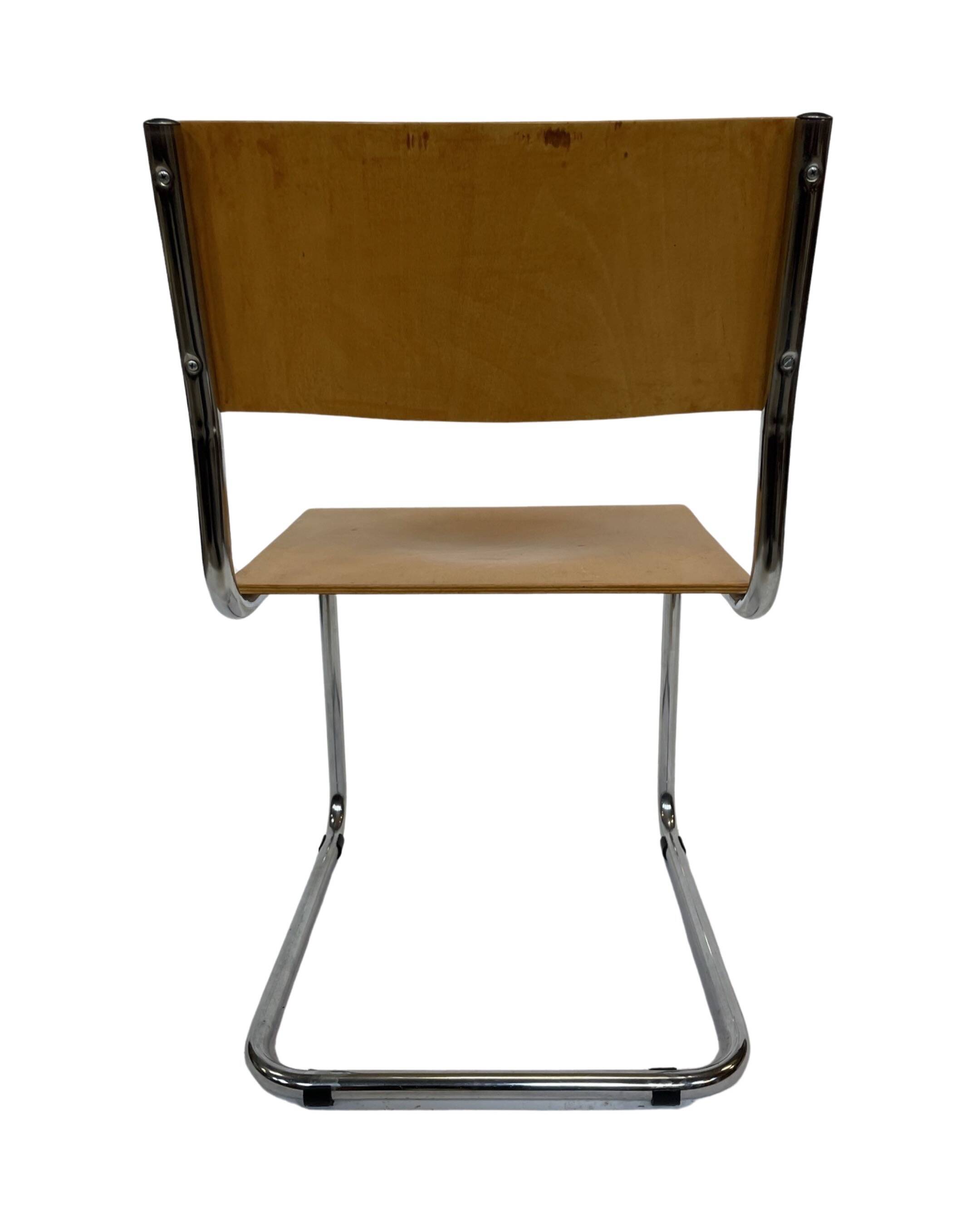 Set of four vintage dining room chairs, wood and chrome,  1970s