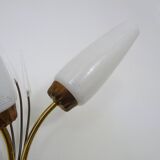 Applique murale vintage brin de blé en laiton à tulipe en verre, Années 60