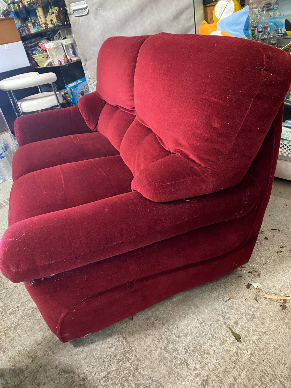 Old Art Deco Sofa in Bordeaux Red Velvet & Wood Decor