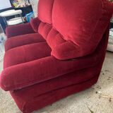 Old Art Deco Sofa in Bordeaux Red Velvet & Wood Decor