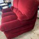Old Art Deco Sofa in Bordeaux Red Velvet & Wood Decor