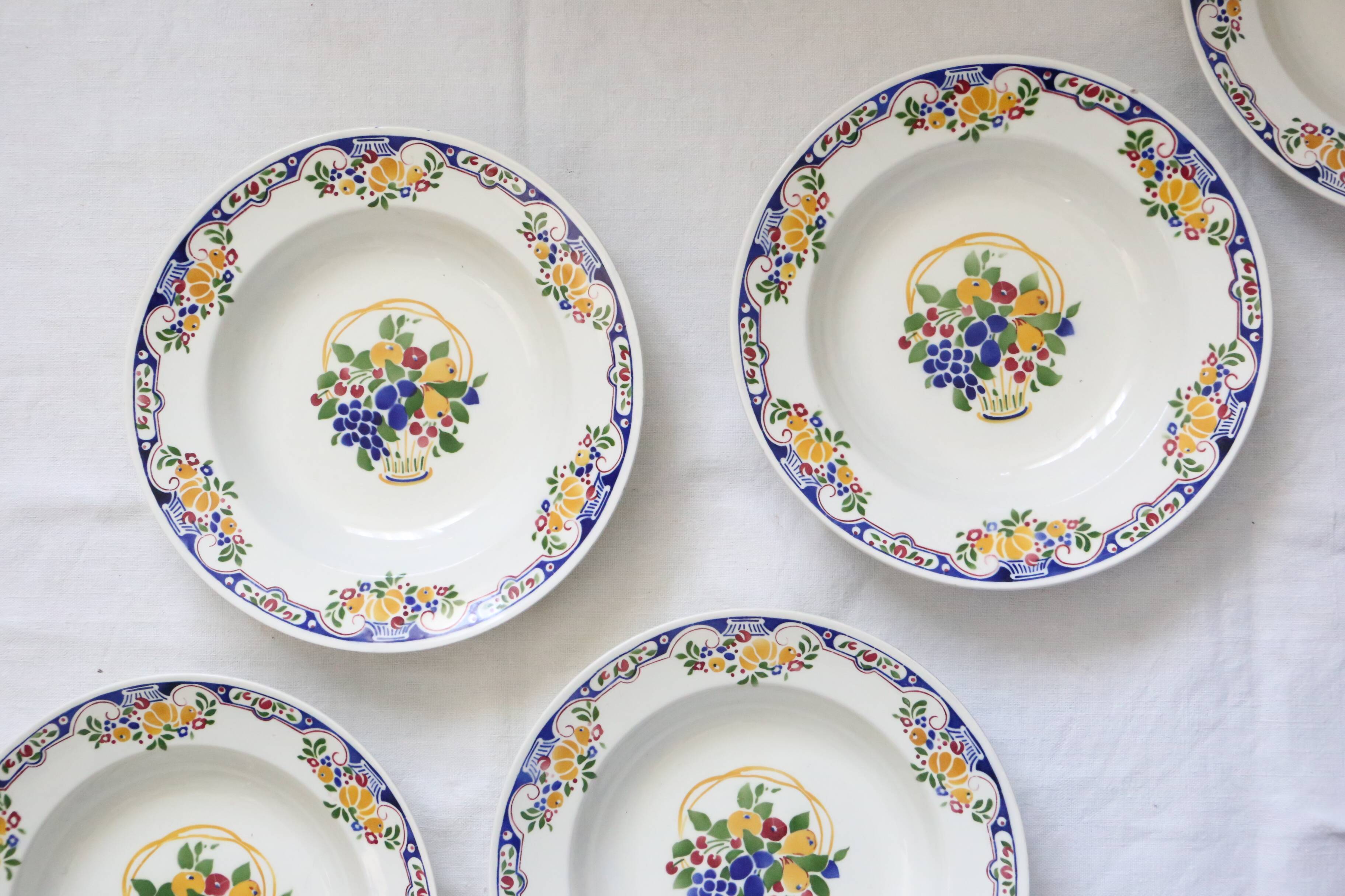 Set of 5 Boch soup plates, Fructidor service, vintage