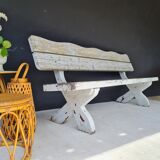 Exterior bench in patinated white solid wood