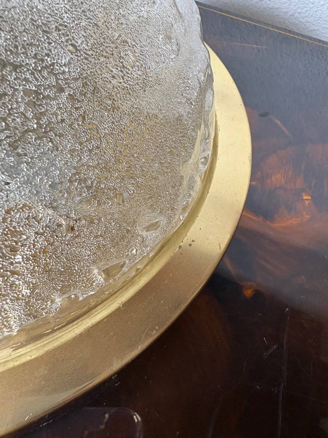 Frosted glass and brass ceiling light, 1970s