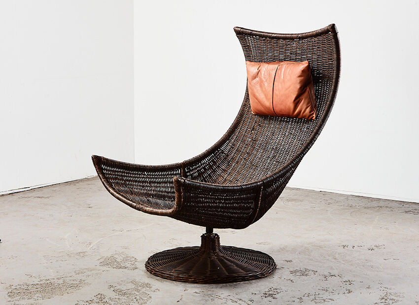 Gerard van den Berg Lounge Chair in Rattan and Leather for Montis 1970s