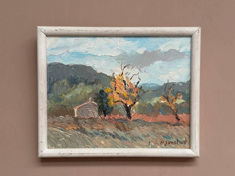 Original Swedish Oil on Panel – "Trees" by H. Jonstad – Signed – Vintage and Framed – 23.5 × 20.5 cm (9.2 × 8 in)