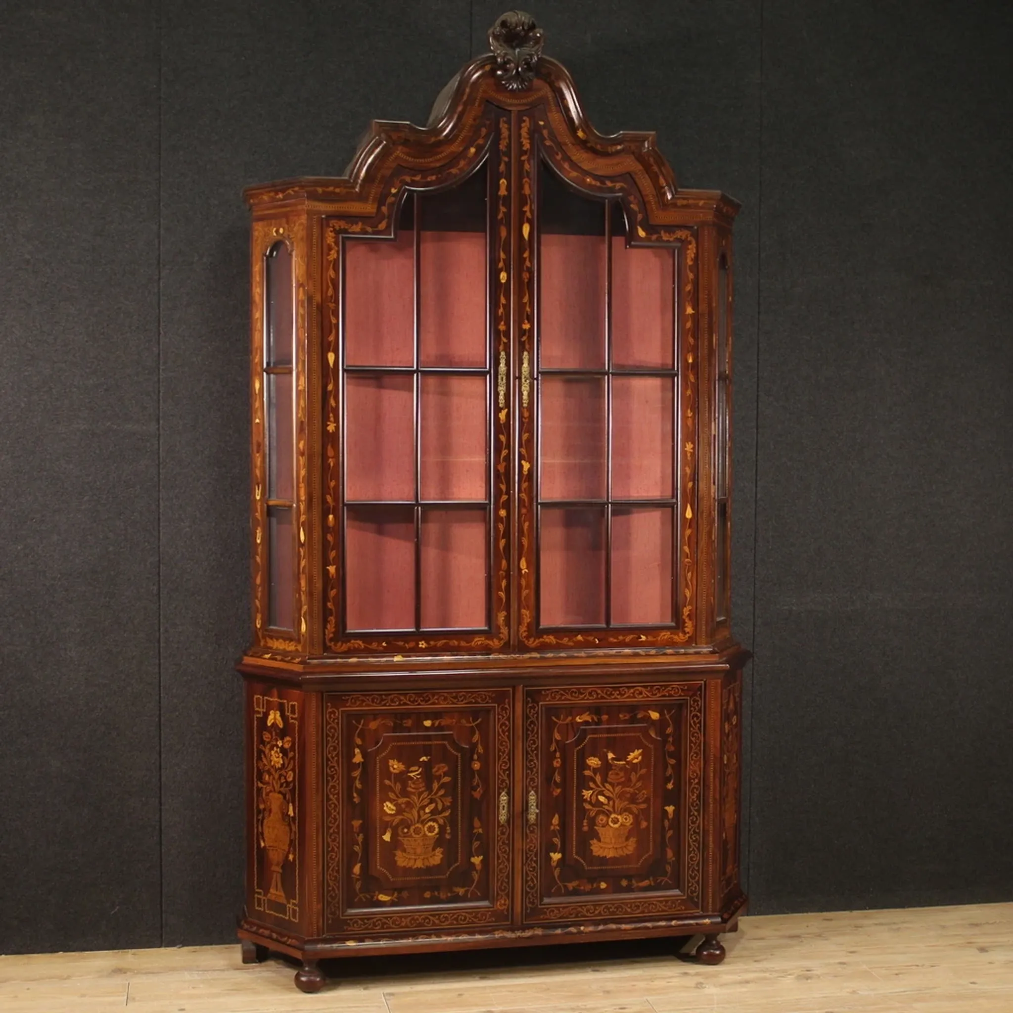 20th Century Inlaid Wood Dutch Display Cabinet, 1970