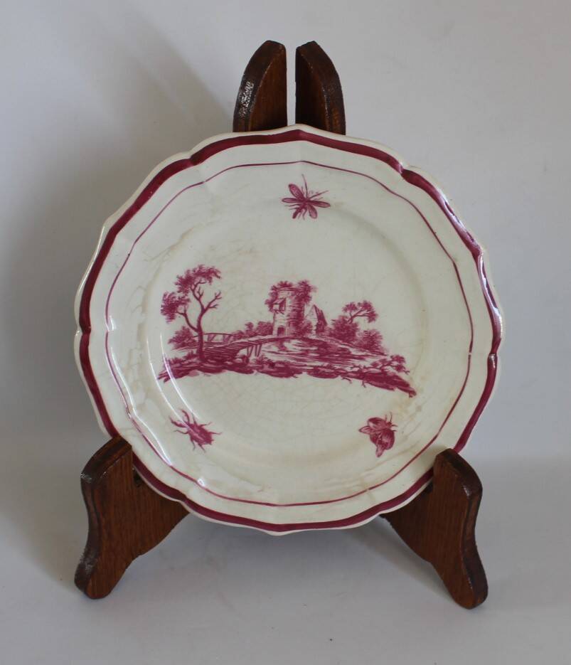 Service Gien "Paysage rose" original 2 plat à gateau + 8 assiette à dessert